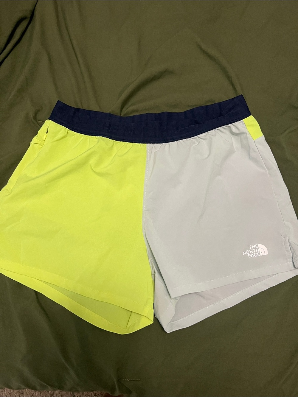 The North Face Women's Two-Tone Neon Yellow and Light Gray Athletic Shorts